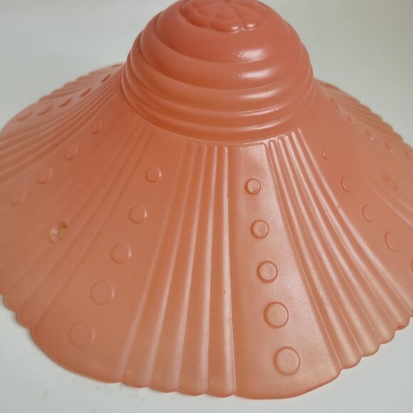 VTG 11" Flared Ribbed Peach Pink  Glass 3-Hole Ceiling Light Cover Shade 1930's - Picture 2 of 5